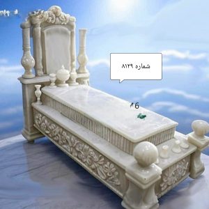 سنگ قبر مرمر سوپر لاکچری سفید طرح لوتوس - کد 8129