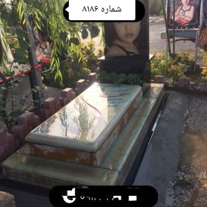 سنگ مزار مرمر سبز ضخامت ۴ سانت با کتیبه عکس رنگی کد 8186