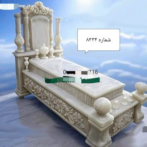سنگ قبر مرمر سوپر لاکچری سفید طرح لوتوس - کد 8334